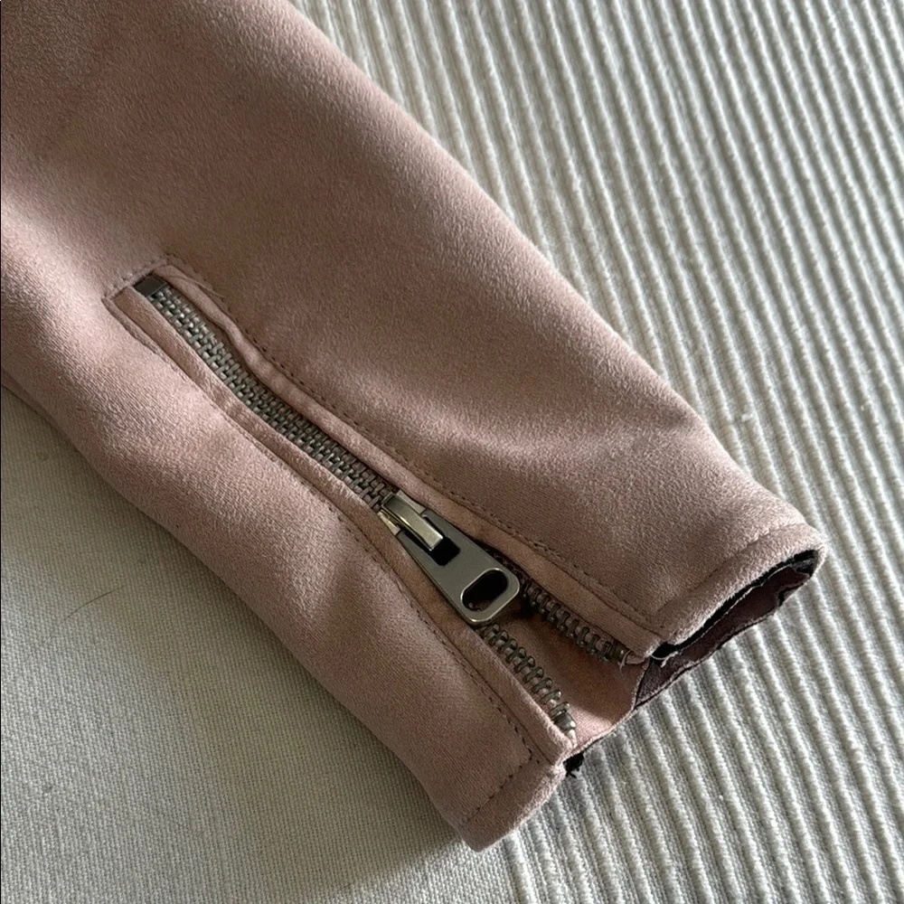 Zara Blush Pink Suede Cropped Moto Jacket Size Medium - Picture 5 of 8